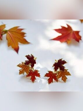 Autumn Maple Leaf Enamel Earrings
